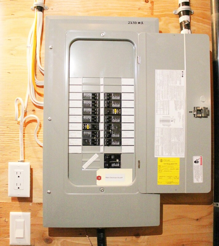 Electrical panel installation by First Aid Electric Calgary.